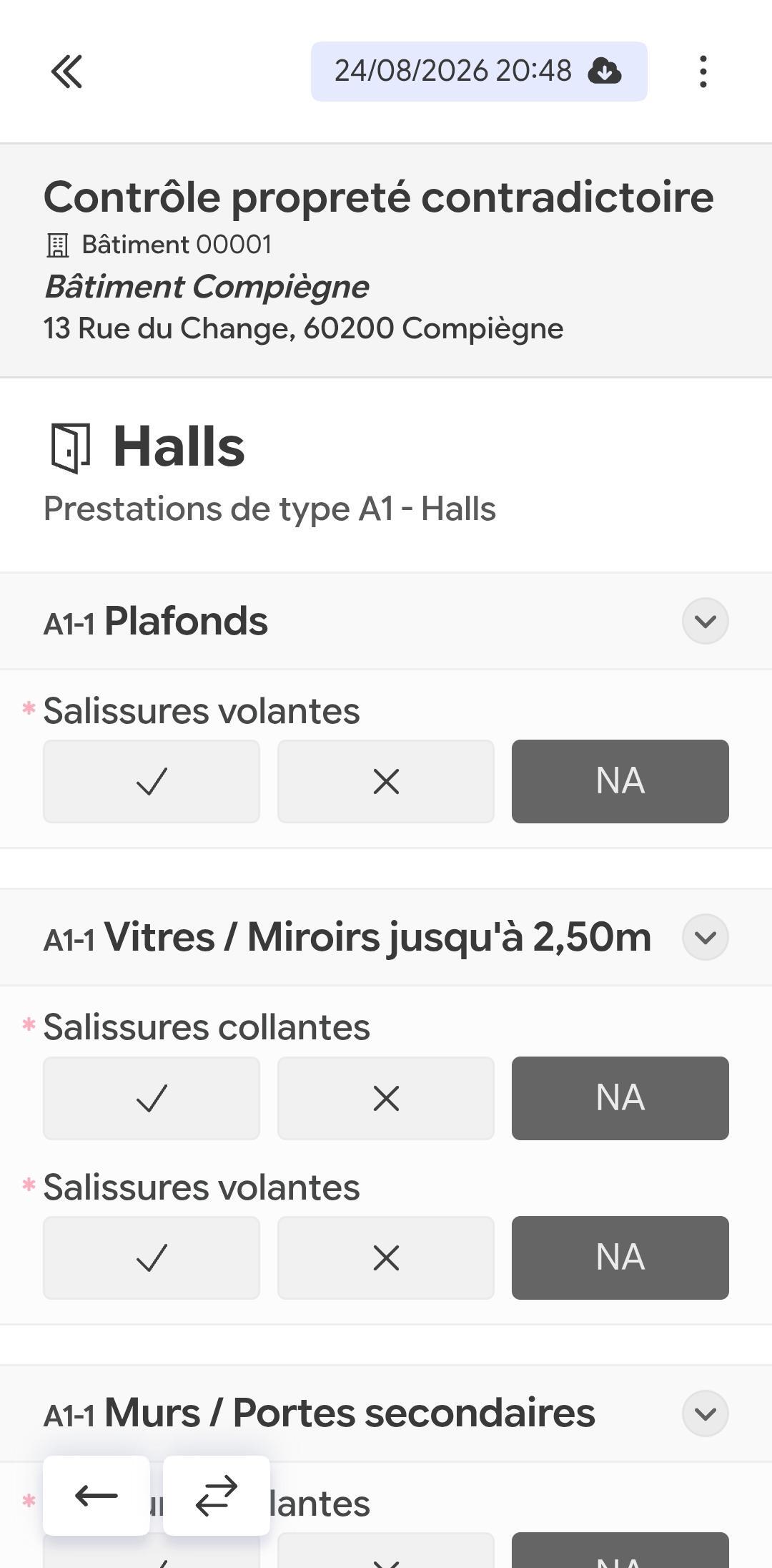Formulaire mobile guidé pour un contrôle de propreté avec Proxeva